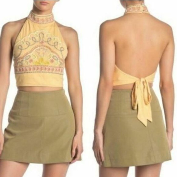 Free People Tops - FREE PEOPLE Yellow Beaded GOA Crop Top Tank-Small